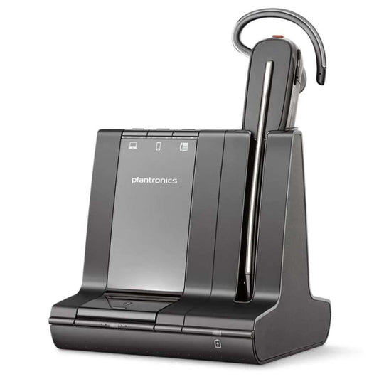 Poly Savi 8240 Convertible USB Headset on stand